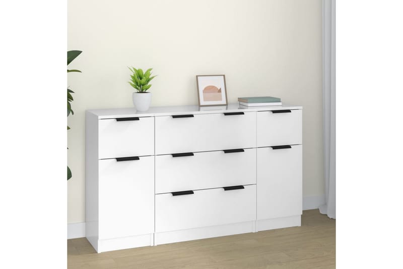 beBasic Skänkar 3 delar vit högglans konstruerat trä - White - Sideboard & skänk