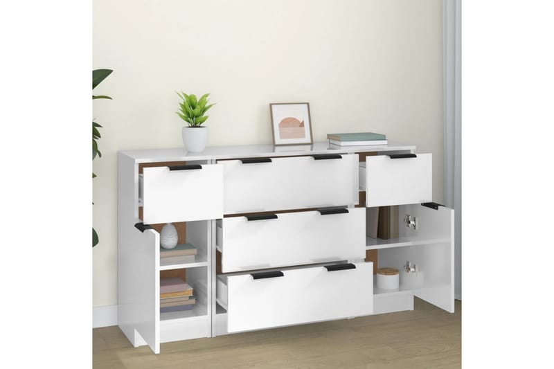 beBasic Skänkar 3 delar vit högglans konstruerat trä - White - Förvaring - Förvaringsmöbler - Sideboard & skänk