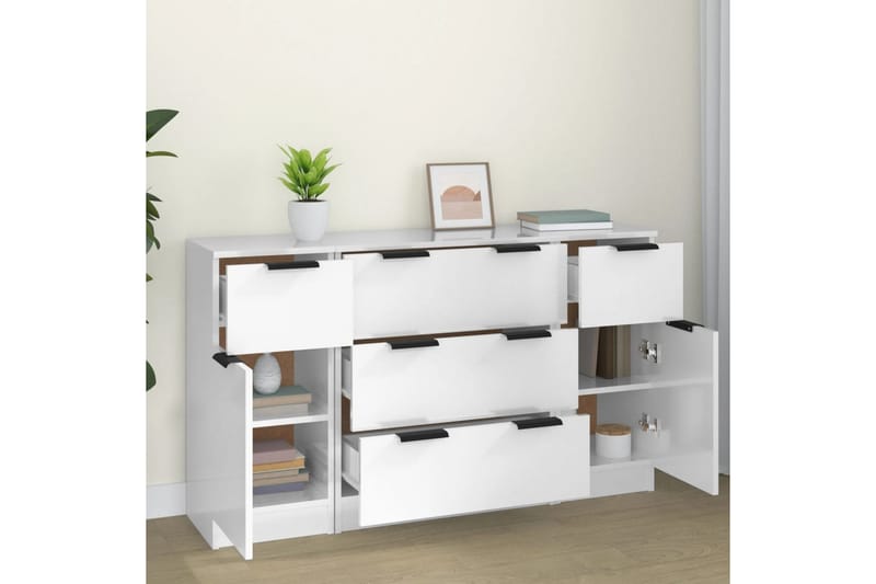 beBasic Skänkar 3 delar vit högglans konstruerat trä - White - Sideboard & skänk