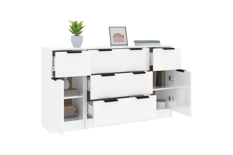 beBasic Skänkar 3 delar vit högglans konstruerat trä - White - Sideboard & skänk