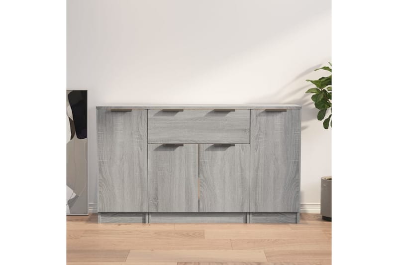 beBasic Skänkar 3 st grå sonoma konstruerat trä - Grey - Förvaring - Förvaringsmöbler - Sideboard & skänk
