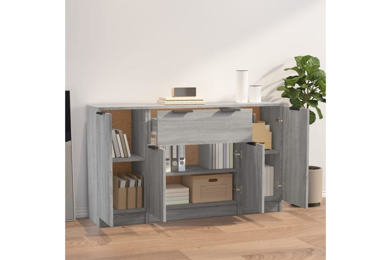 beBasic Skänkar 3 st grå sonoma konstruerat trä - Grey - Förvaring - Förvaringsmöbler - Sideboard & skänk