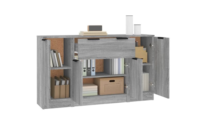 beBasic Skänkar 3 st grå sonoma konstruerat trä - Grey - Förvaring - Förvaringsmöbler - Sideboard & skänk