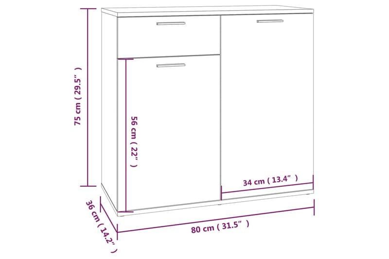 beBasic Skåp grå sonoma 80x36x75 cm konstruerat trä - Grey - Sideboard & skänk