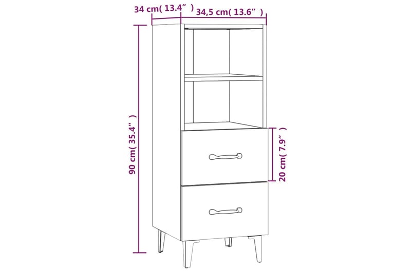 beBasic Skåp sonoma-ek 34,5x34x90 cm konstruerat trä - Brown - Förvaring - Förvaringsmöbler - Sideboard & skänk