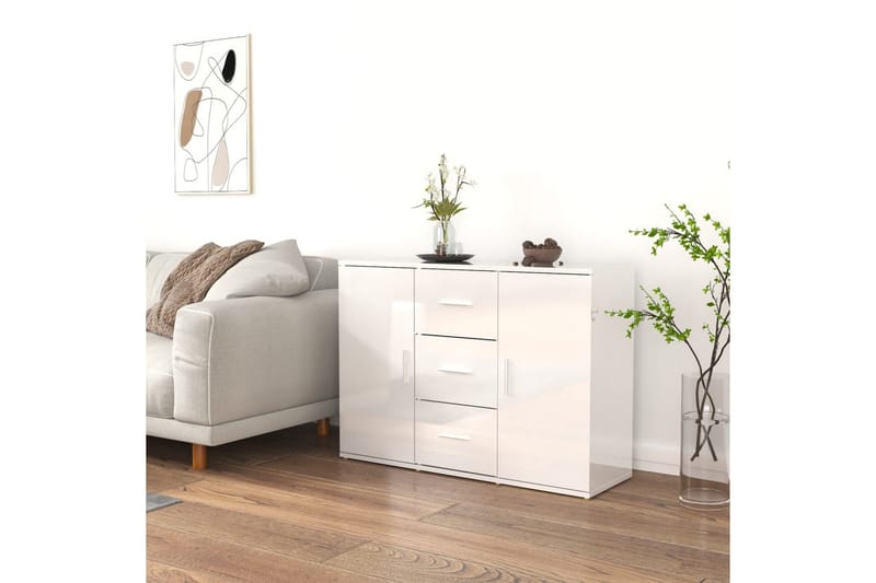 beBasic Skåp vit högglans 91x29,5x65 cm konstruerat trä - White - Sideboard & skänk