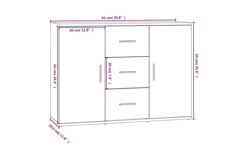 beBasic Skåp vit högglans 91x29,5x65 cm konstruerat trä - White - Sideboard & skänk