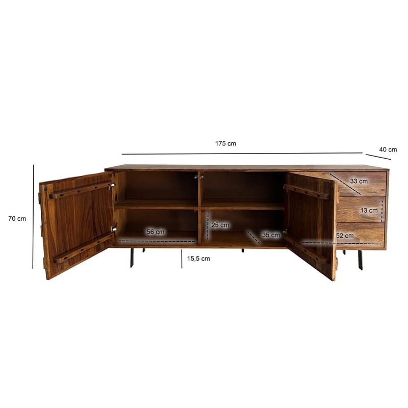 Belino Sideboard 175 cm Industriell stil - varmbrun och svart - Förvaring - Förvaringsmöbler - Sideboard & skänk