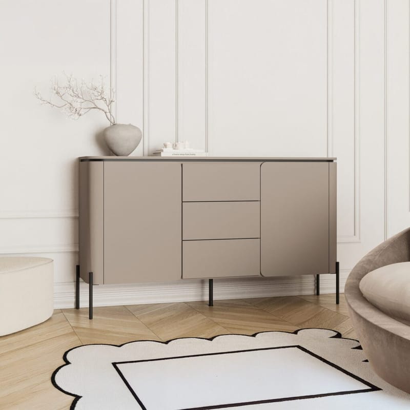 Bello Skänk med 2 Dörrar och 3 Lådor i Trä med Metallben - Taupe - Förvaring - Förvaringsmöbler - Sideboard & skänk