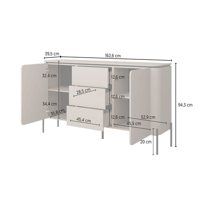 Bello Skänk med 2 Dörrar och 3 Lådor i Trä med Metallben - Taupe - Förvaring - Förvaringsmöbler - Sideboard & skänk