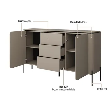 Bello Skänk med 2 Dörrar och 3 Lådor i Trä med Metallben - Taupe - Förvaring - Förvaringsmöbler - Sideboard & skänk