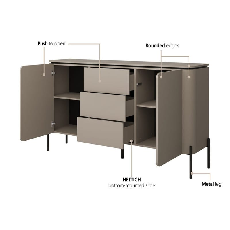Bello Skänk med 2 Dörrar och 3 Lådor i Trä med Metallben - Taupe - Förvaring - Förvaringsmöbler - Sideboard & skänk