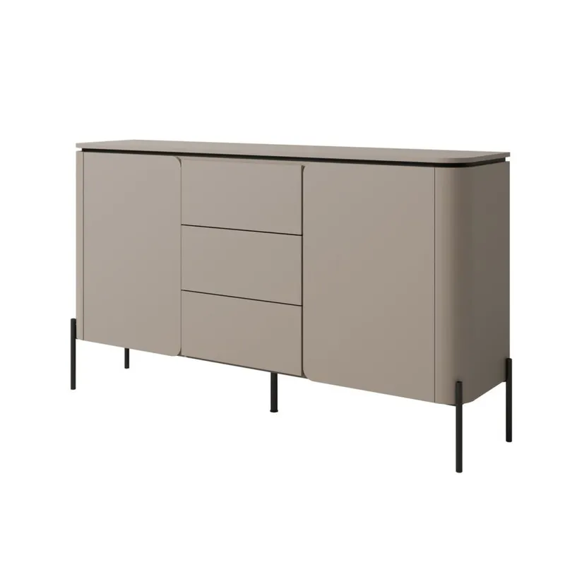 Bello Skänk med 2 Dörrar och 3 Lådor i Trä med Metallben, Taupe