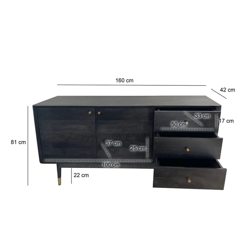 Beluna Sideboard 160 cm - djupsvart med guldfärgade detaljer - Förvaring - Förvaringsmöbler - Sideboard & skänk
