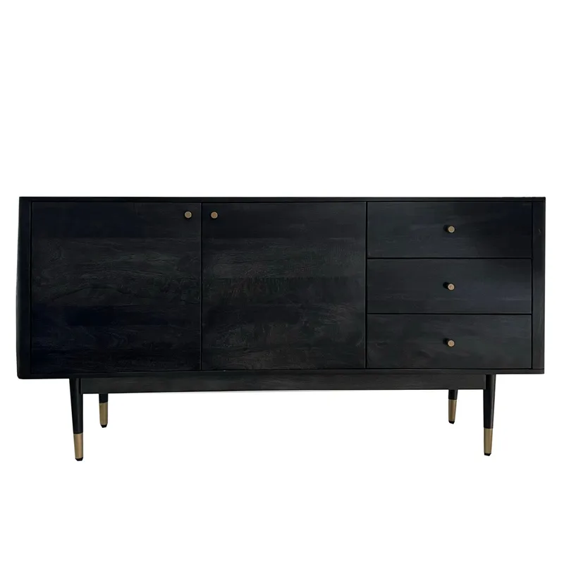 Beluna Sideboard 160 cm, djupsvart med guldfärgade detaljer