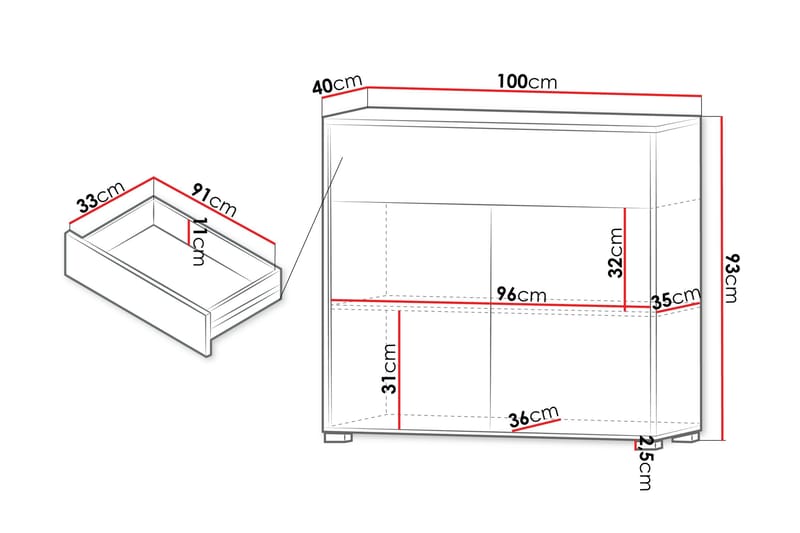 Agawal Byrå 100 cm - Vit - Förvaring - Förvaringsmöbler - Byrå - Hallbyrå