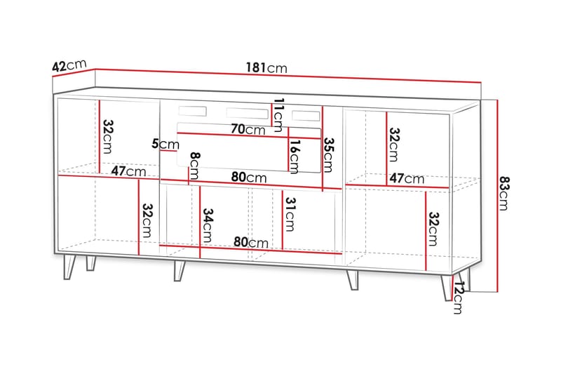 Akimasa Byrå 181 cm - Natur - Inredning - Kaminer - Kamin utan skorsten - Elkaminer