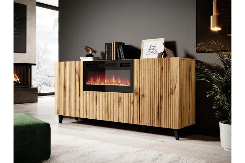 Akimasa Byrå 181 cm - Natur - Inredning - Kaminer - Kamin utan skorsten - Elkaminer