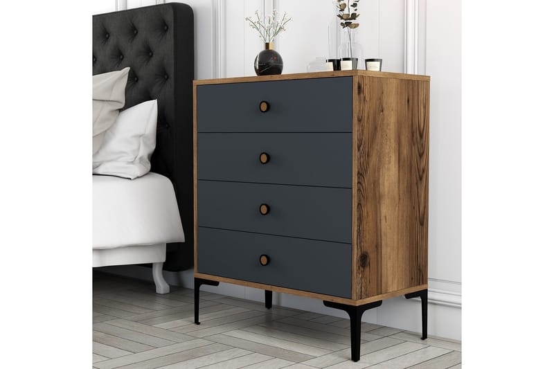 Ameias Byrå 76x90,7 cm Brun/Antracit - Hanah Home - Förvaring - Förvaringsmöbler - Byrå - Hallbyrå
