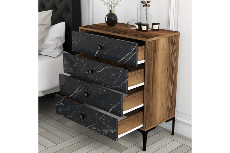 Ameias Byrå 76x90,7 cm Brun/Svart - Hanah Home - Förvaring - Förvaringsmöbler - Byrå - Hallbyrå