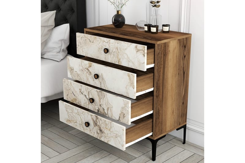 Ameias Byrå 76x90,7 cm Brun/Vit - Hanah Home - Förvaring - Förvaringsmöbler - Byrå - Hallbyrå