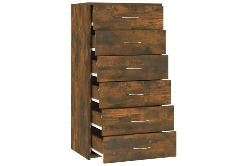 beBasic Byrå 6 lådor rökfärgad ek 50x34x96 cm konstruerat trä - Brown - Hallförvaring - Hallbyrå - Byrå