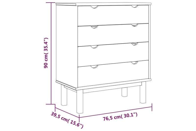 beBasic Byrå 76,5x39,5x90 cm massiv furu - Brown - Hallförvaring - Hallbyrå - Byrå