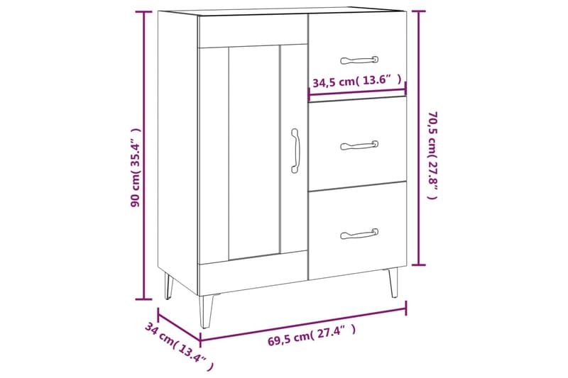 beBasic Byrå betonggrå 69,5x34x90 cm konstruerat trä - Grey - Förvaring - Förvaringsmöbler - Byrå - Hallbyrå