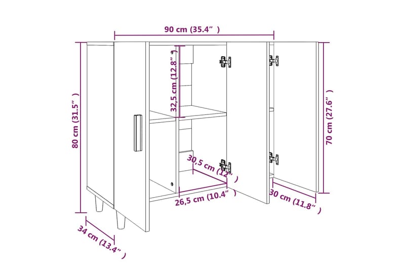 beBasic Byrå betonggrå 90x34x80 cm konstruerat trä - Grey - Förvaring - Förvaringsmöbler - Byrå - Hallbyrå