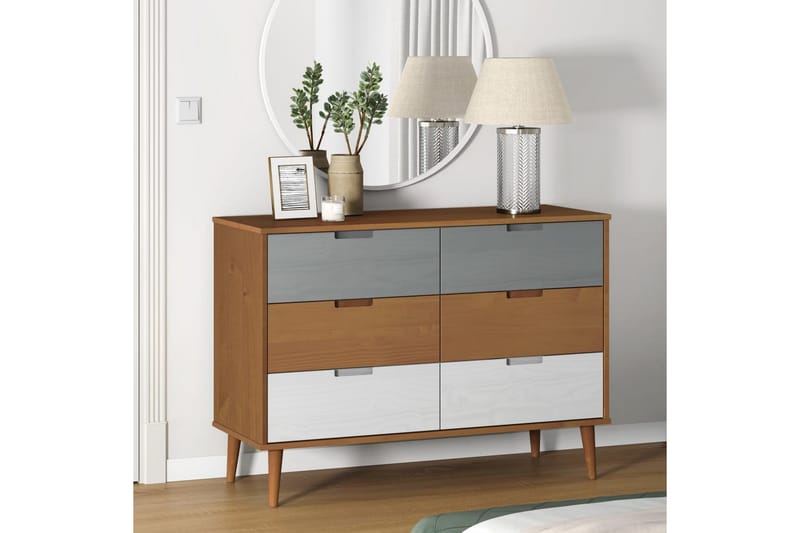 beBasic Byrå brun 113x40x80 cm massivt furuträ - Brown - Förvaring - Förvaringsmöbler - Byrå