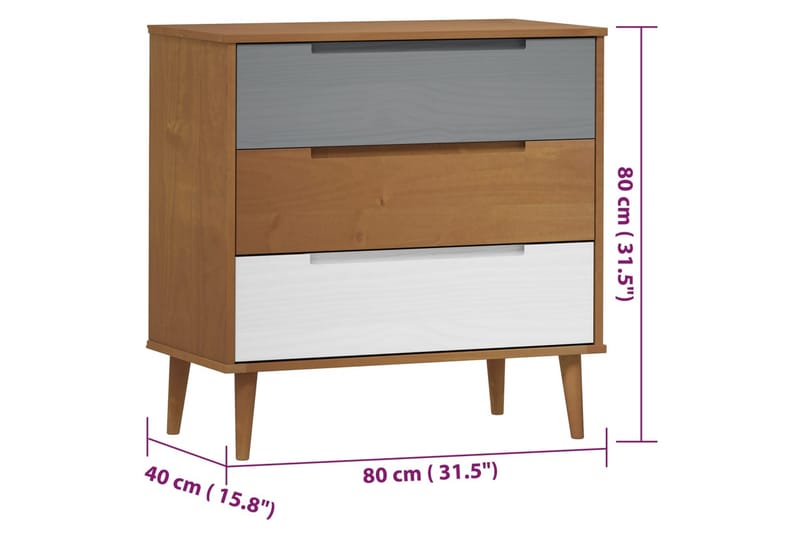 beBasic Byrå brun 80x40x80 cm massivt furuträ - Brown - Förvaring - Förvaringsmöbler - Byrå - Hallbyrå