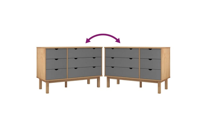 beBasic Byrå brun och grå 113,5x39,5x73 cm massivt furuträ - Grey - Förvaring - Förvaringsmöbler - Byrå