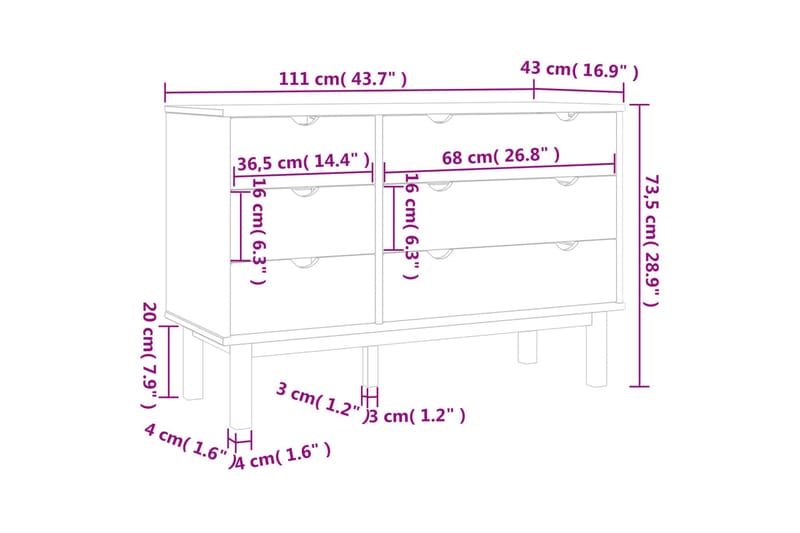 beBasic Byrå brun och grå 113,5x39,5x73 cm massivt furuträ - Grey - Hallförvaring - Hallbyrå - Byrå