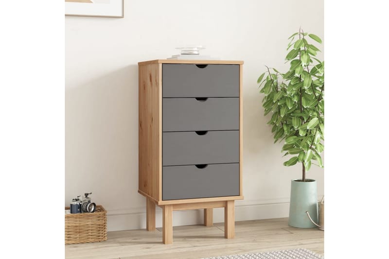 beBasic Byrå brun och grå 46x39,5x90 cm massivt furuträ - Grey - Förvaring - Förvaringsmöbler - Byrå - Hallbyrå