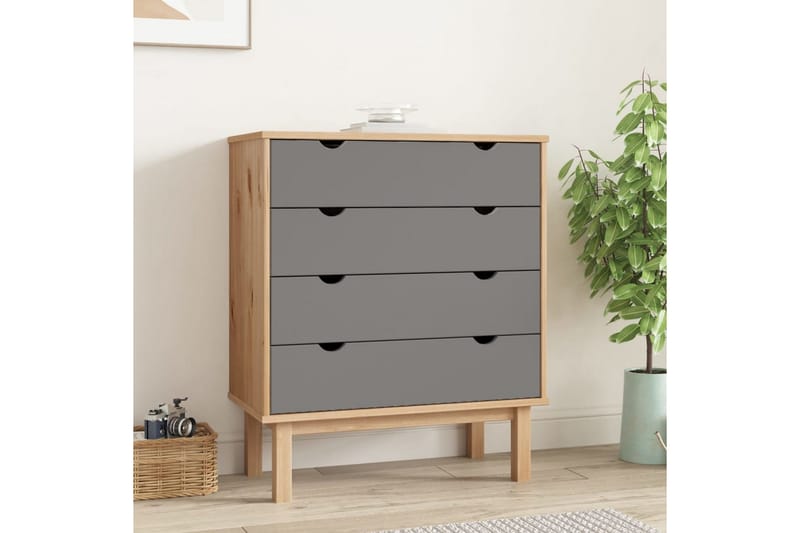 beBasic Byrå brun och grå 76,5x39,5x90 cm massivt furuträ - Grey - Hallförvaring - Hallbyrå - Byr�å