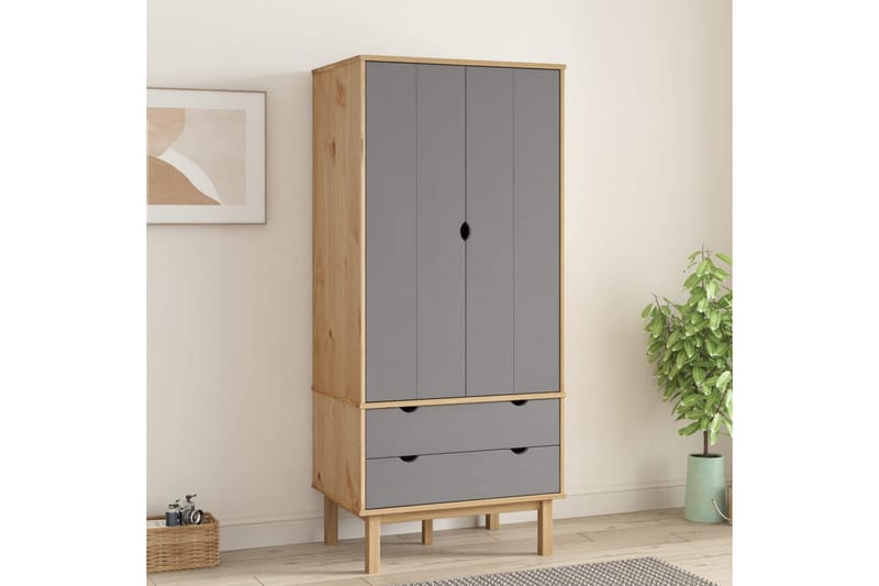 beBasic Byrå brun och grå 76,5x53x172 cm massivt furuträ - Grey - Byrå - Hallförvaring