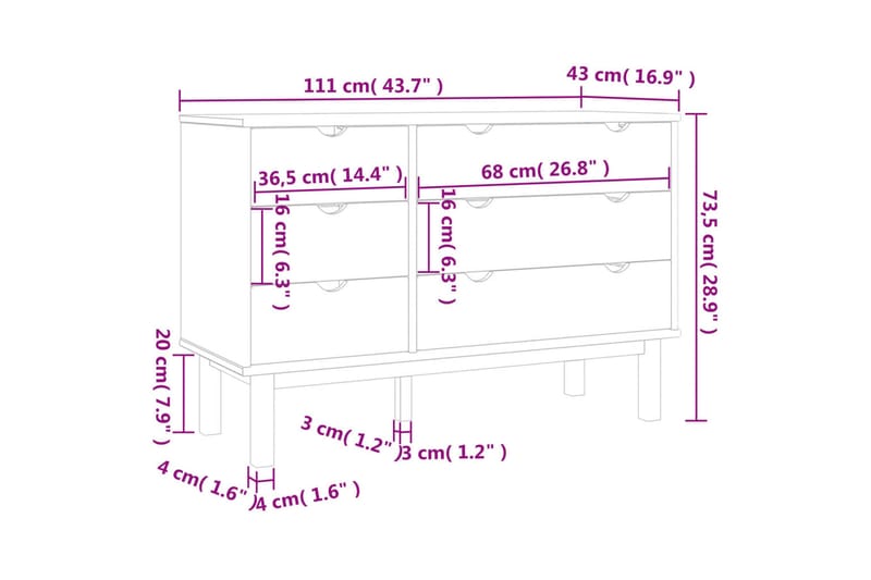 beBasic Byrå brun och vit 113,5x39,5x73 cm massivt furuträ - White - Byrå - Hallförvaring