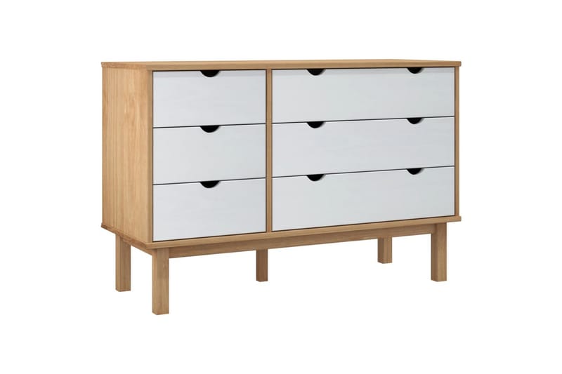 beBasic Byrå brun och vit 113,5x39,5x73 cm massivt furuträ - White - Byrå - Hallförvaring