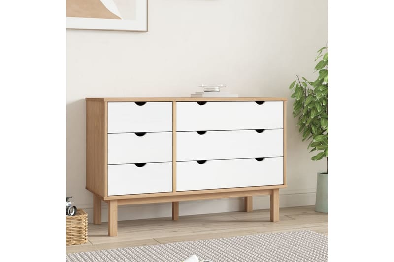 beBasic Byrå brun och vit 113,5x39,5x73 cm massivt furuträ - White - Förvaring - Förvaringsmöbler - Byrå