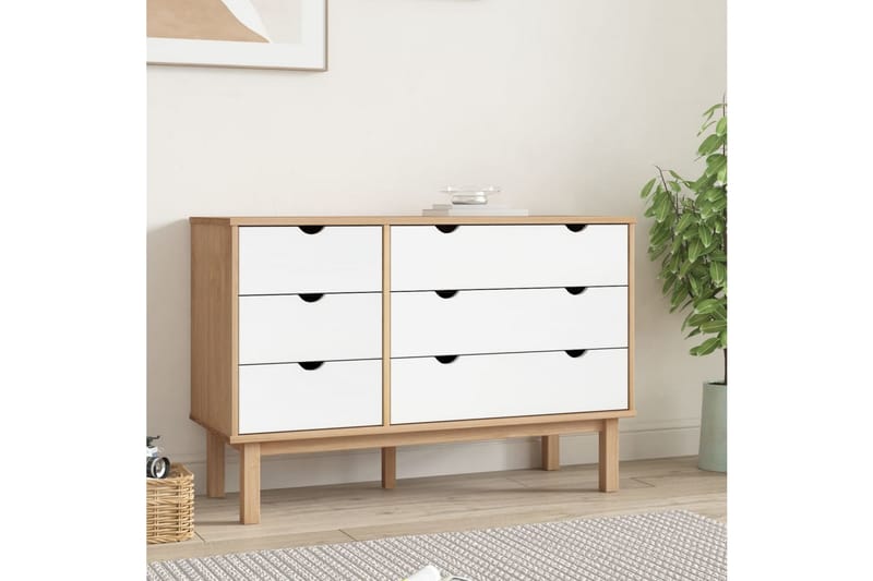 beBasic Byrå brun och vit 113,5x39,5x73 cm massivt furuträ - White - Byrå - Hallförvaring