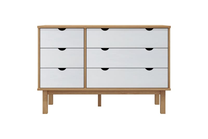 beBasic Byrå brun och vit 113,5x39,5x73 cm massivt furuträ - White - Förvaring - Förvaringsmöbler - Byrå