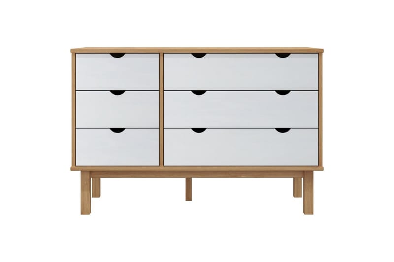 beBasic Byrå brun och vit 113,5x39,5x73 cm massivt furuträ - White - Byrå - Hallförvaring