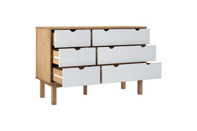 beBasic Byrå brun och vit 113,5x39,5x73 cm massivt furuträ - White - Förvaring - Förvaringsmöbler - Byrå