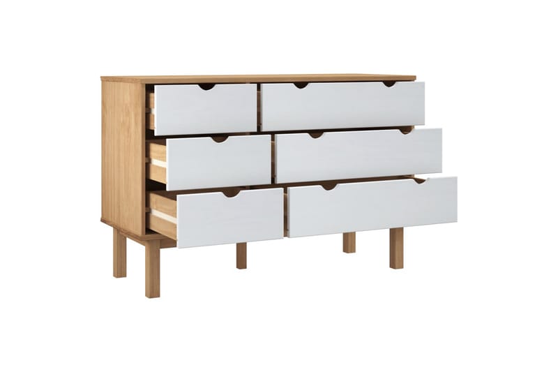 beBasic Byrå brun och vit 113,5x39,5x73 cm massivt furuträ - White - Byrå - Hallförvaring