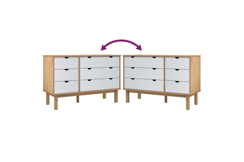 beBasic Byrå brun och vit 113,5x39,5x73 cm massivt furuträ - White - Förvaring - Förvaringsmöbler - Byrå