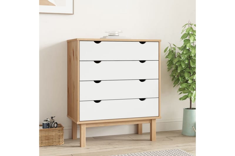 beBasic Byrå brun och vit 76,5x39,5x90 cm massivt furuträ - White - Förvaring - Förvaringsmöbler - Byrå - Hallbyrå