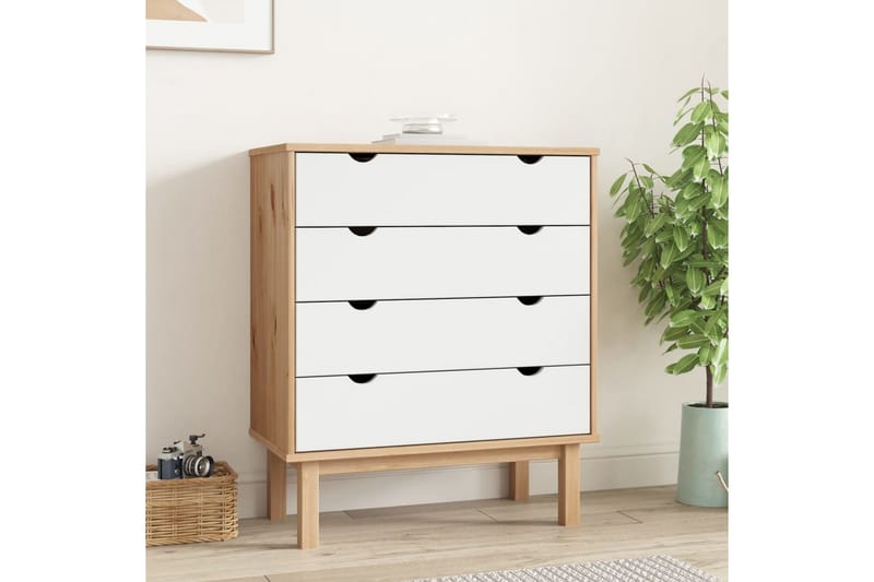 beBasic Byrå brun och vit 76,5x39,5x90 cm massivt furuträ - White - Byrå - Hallförvaring