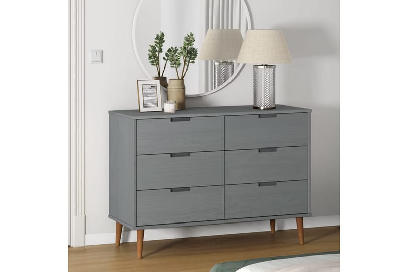 beBasic Byrå grå 113x40x80 cm massivt furuträ - Grey - Förvaring - Förvaringsmöbler - Byrå