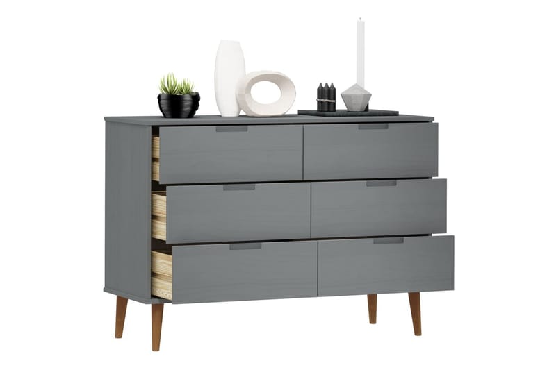 beBasic Byrå grå 113x40x80 cm massivt furuträ - Grey - Byrå - Hallförvaring