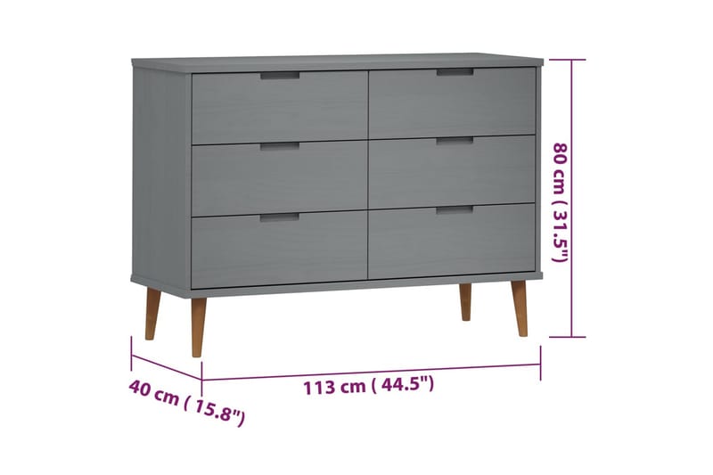 beBasic Byrå grå 113x40x80 cm massivt furuträ - Grey - Byrå - Hallförvaring